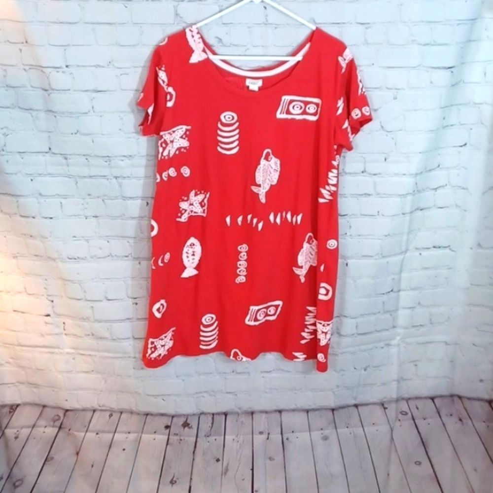 EXIST Red Graphic Print Summer Dress – 100% Cotton, Size Large,